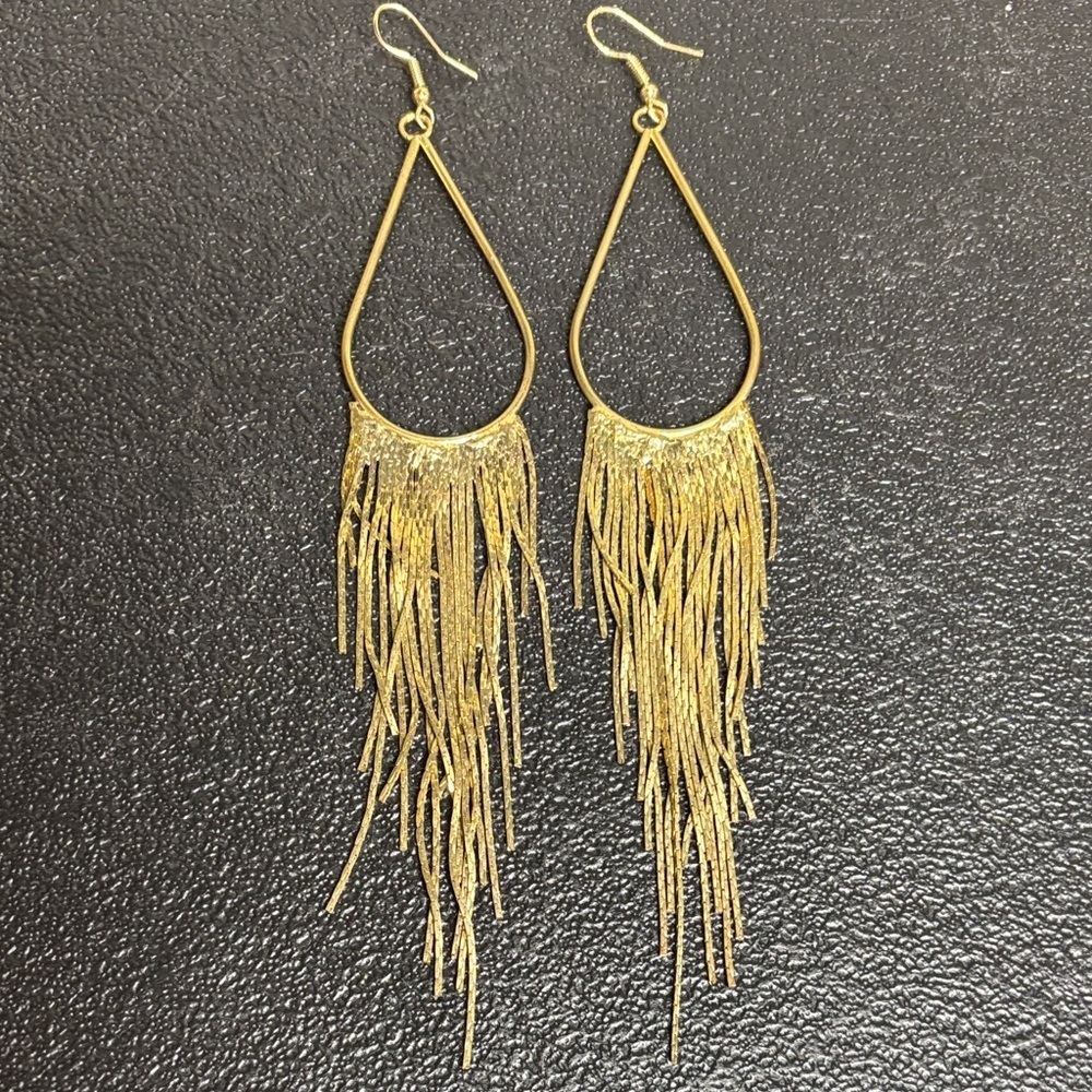 Gold Drop Waterfall Chain Teardrop Dangle Statement Earrings